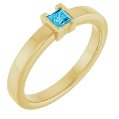 14K Yellow Gold Natural Aquamarine Family Stackable Ring