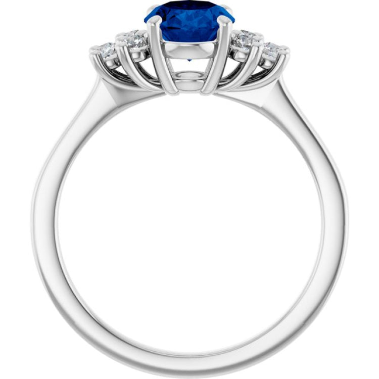 14K White Gold Lab-Grown Blue Sapphire & 1/6 CTW Lab-Grown Diamond Ring