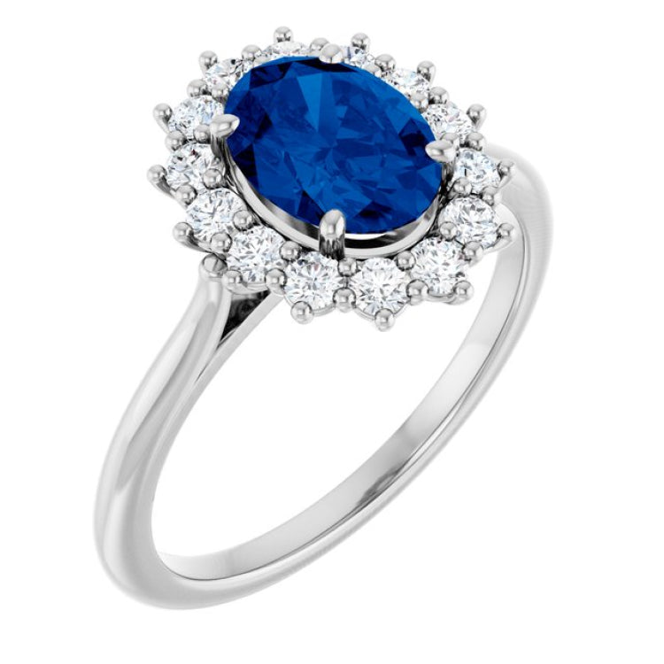 Sterling Silver Lab-Grown Blue Sapphire & 1/3 CTW Lab-Grown Diamond Ring