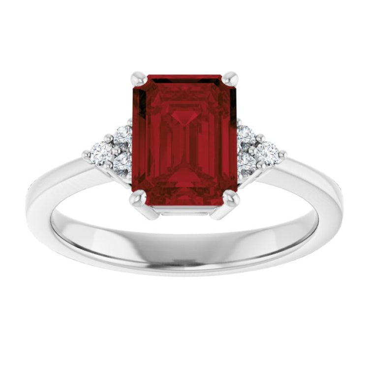 14K White Gold Natural Mozambique Garnet and 1/10 CTW Lab-Grown Diamond Ring