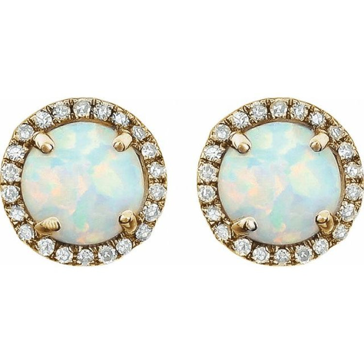 14K Yellow Gold Vermeil Lab-Grown White Opal & 1/8 CTW Lab-Grown Diamond Birthstone Earrings