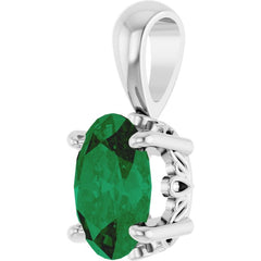 Sterling Silver Lab-Grown Emerald Pendant