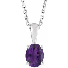 Sterling Silver Natural Amethyst 16-18" Necklace