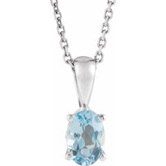 Sterling Silver Natural Aquamarine 16-18" Necklace