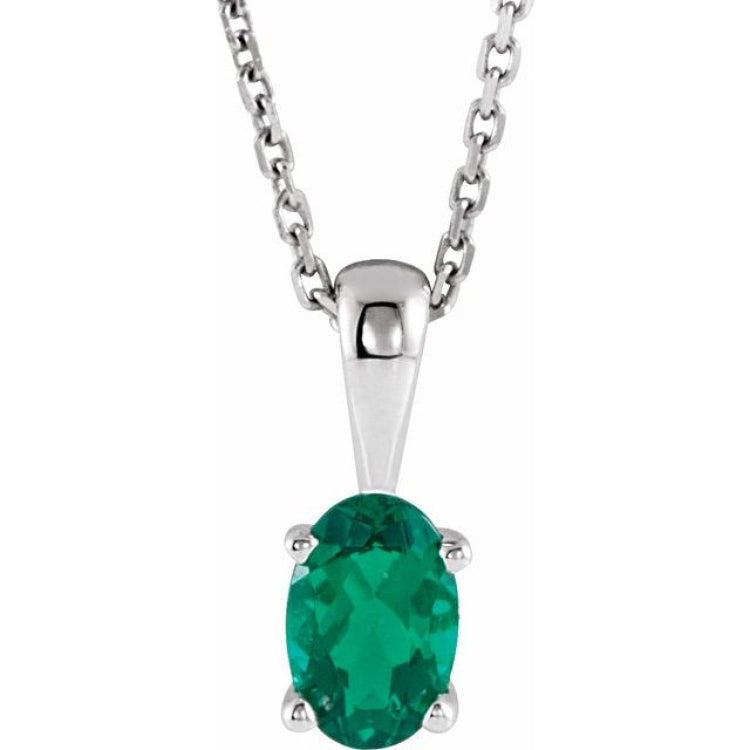 Sterling Silver Lab-Grown Emerald 16-18" Necklace