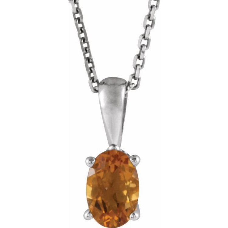 Sterling Silver Natural Citrine 16-18" Necklace