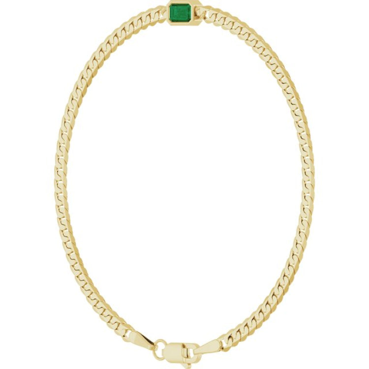 14K Yellow Gold Lab-Grown Emerald Link 7" Bracelet