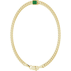 14K Yellow Gold Lab-Grown Emerald Link 7" Bracelet