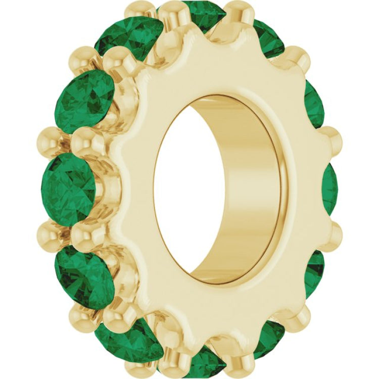 18K Yellow Gold-Plated Sterling Silver Lab-Grown Emerald Spacer Charm/Pendant