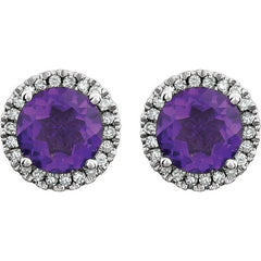 Sterling Silver Natural Amethyst & 1/8 CTW Lab-Grown Diamond Earrings