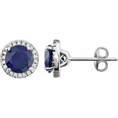 Sterling Silver Lab-Grown Blue Sapphire & 1/8 CTW Lab-Grown Diamond Earrings