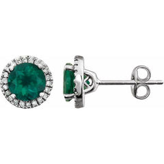 Sterling Silver Lab-Grown Emerald & 1/8 CTW Lab-Grown Diamond Earrings