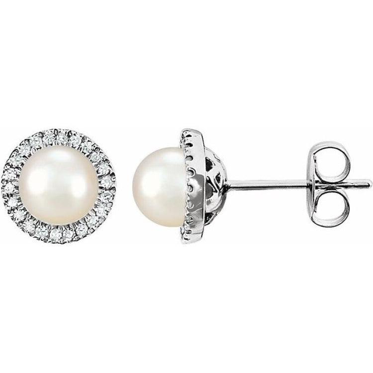 Sterling Silver Cultured White Freshwater Pearl & 1/8 CTW Lab-Grown Diamond Earrings