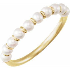 14K Yellow Gold Vermeil Cultured White Freshwater Pearl Ring