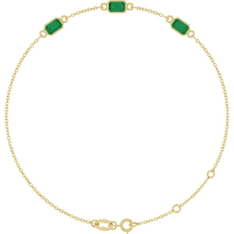 14K Yellow Gold Natural Emerald Bezel-Set 3-Stone 7 1/2" Bracelet