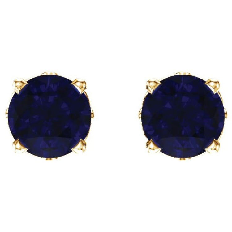 14K Yellow Gold Natural Blue Sapphire Scroll Setting® Stud Earrings