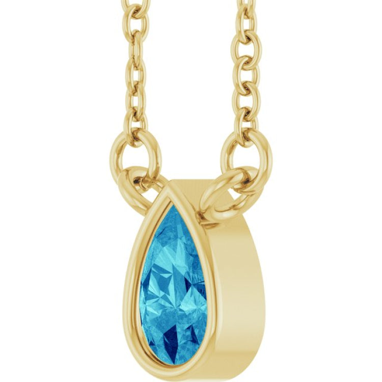 14K Yellow Gold Natural Blue Zircon 18" Necklace