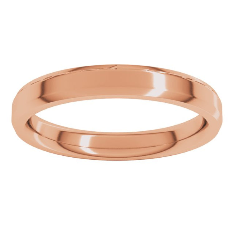 14K Rose Gold 3 mm Beveled-Edge Comfort-Fit Flat Band Size 9