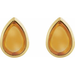 14K Yellow Gold Natural Citrine Cabochon Earrings