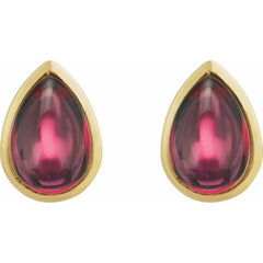 14K Yellow Gold Natural Rhodolite Garnet Cabochon Earrings