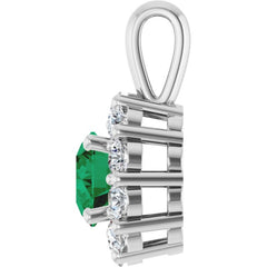 Sterling Silver Lab-Grown Emerald & 1/3 CTW Lab-Grown Diamond Pendant