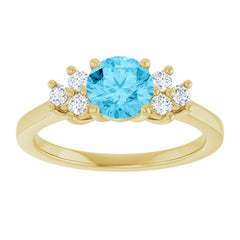 14K Yellow Gold Natural Aquamarine & 1/6 CTW Lab-Grown Diamond Ring