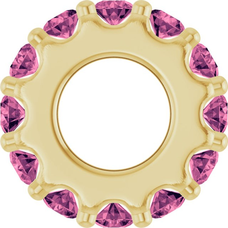 18K Yellow Gold-Plated Sterling Silver Natural Pink Tourmaline Spacer Charm/Pendant