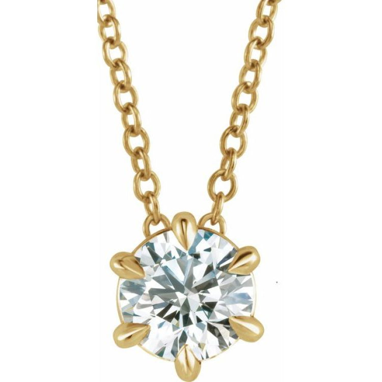 14K Yellow Gold 5/8 CT Lab-Grown Diamond Solitaire 16-18" Necklace