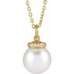 14K Yellow Gold Cultured White Akoya Pearl & .04 CTW Natural Diamond 16-18" Necklace