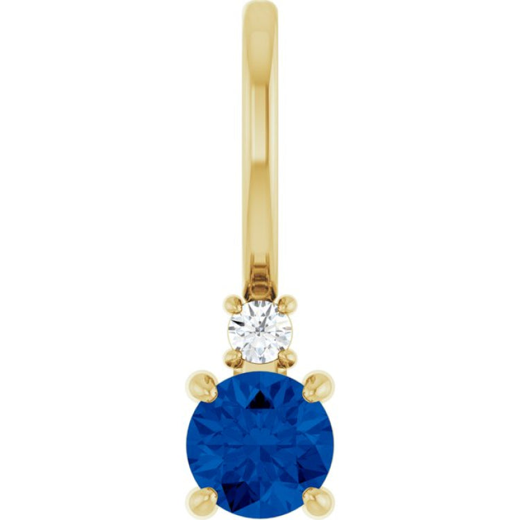14K Yellow Gold Natural Blue Sapphire & .02 CT Natural Diamond Charm/Pendant