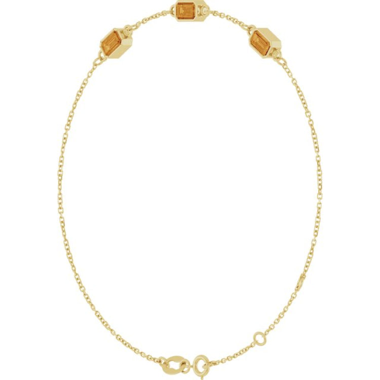 14K Yellow Gold Natural Citrine Bezel-Set 3-Stone 7 1/2" Bracelet