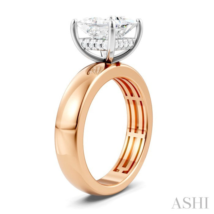 1/10 Ctw Princess Shape Round Cut Diamond Semi-Mount Engagement Ring in 14K Rose and White Gold