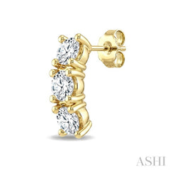 1/4 Ctw 3-Stone Round Cut Diamond Fashion Earrings in 14K Yellow Gold