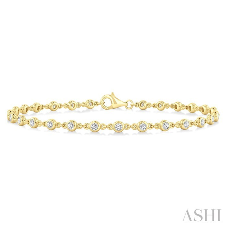1 Ctw Bezel Set Round Cut Diamond Station Bracelet in 14K Yellow Gold