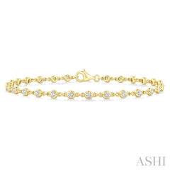 1 Ctw Bezel Set Round Cut Diamond Station Bracelet in 14K Yellow Gold