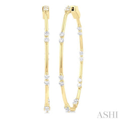 1 Ctw Front and Inner Back Round Cut Diamond Hoop Earrings in 14K Yellow Gold