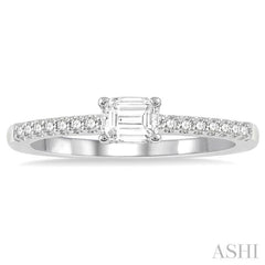 1/3 Ctw Emerald Shape & Round Cut Diamond East West Ring in 14K White Gold