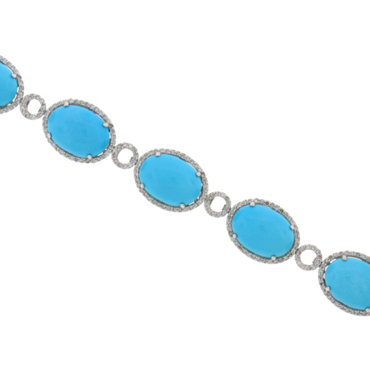 2.02ct Diamond & 38.00ct Composite Turquoise 14k White Gold Bracelet
