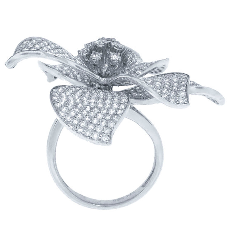 5.30ct 14k White Gold Diamond Pave Flower Ring