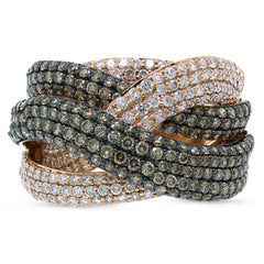 3.63ct 14k Rose Gold White & Champagne Diamond Bridge Ring