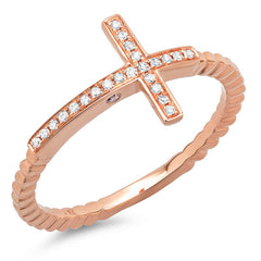 0.08ct 14k Rose Gold Diamond Cross Ring