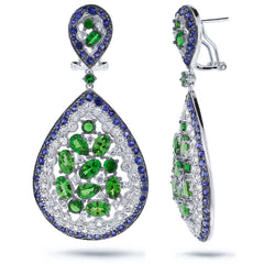 0.67ct Diamond & 18.23ct White & Blue Sapphire & Green Garnet 14k White Gold Earring