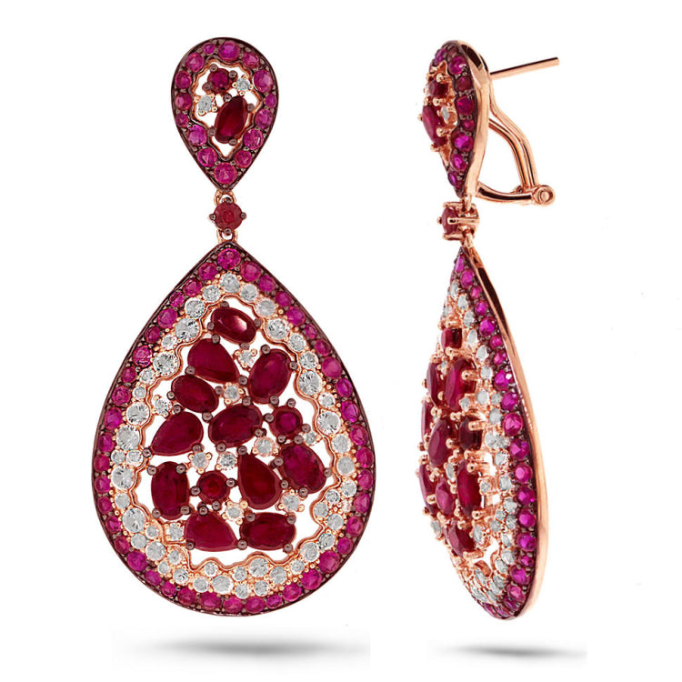 0.67ct Diamond & 19.53ct White & Pink Sapphire & Ruby 14k Rose Gold Earring