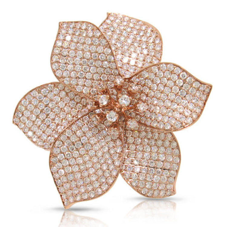 5.70ct 14k Rose Gold Diamond Pave Flower Ring