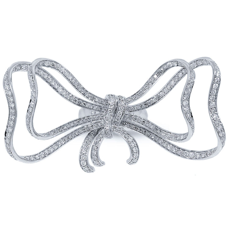 3.15ct 14k White Gold Diamond Ribbon Bow Ring