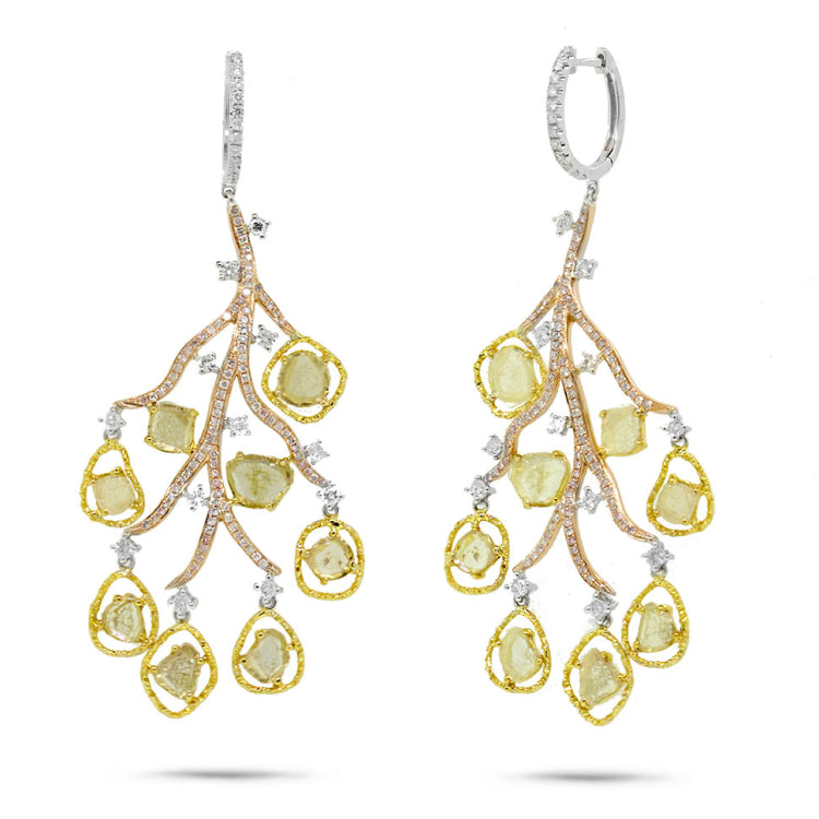 4.55ct 18k Three-tone Gold Fancy Color Diamond Earring