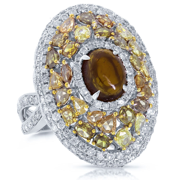 3.66ct White & Fancy Color Diamond & 2.03ct Tourmaline 18k White Gold Ring