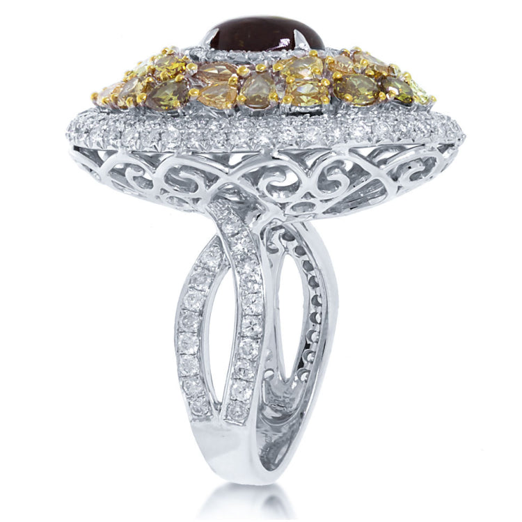 3.66ct White & Fancy Color Diamond & 2.03ct Tourmaline 18k White Gold Ring
