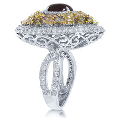 3.66ct White & Fancy Color Diamond & 2.03ct Tourmaline 18k White Gold Ring