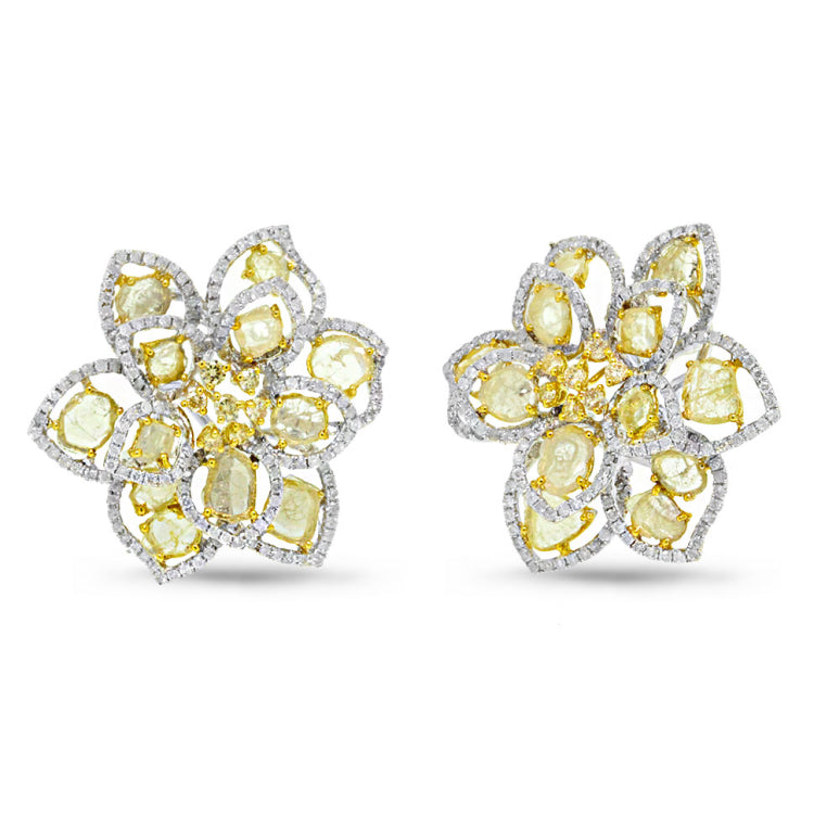 7.75ct 18k Two-tone Gold White & Fancy Color Diamond Flower Earring